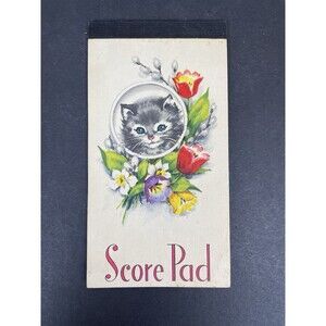 Vintage Bridge Score Pad Kitten Flowers 3.5" x 6.5” USA